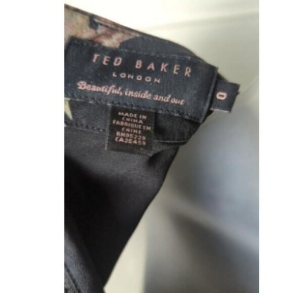 Ted Baker - Black w/ Bird & Floral Print Detail Dress Sz 0 - Picture 8 of 10